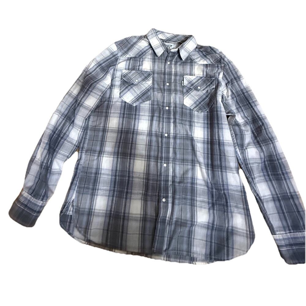 LEVI STRAUSS & CO Two Horse Brand Men’s Plaid Blue Gray Long Sleeve Shirt Large